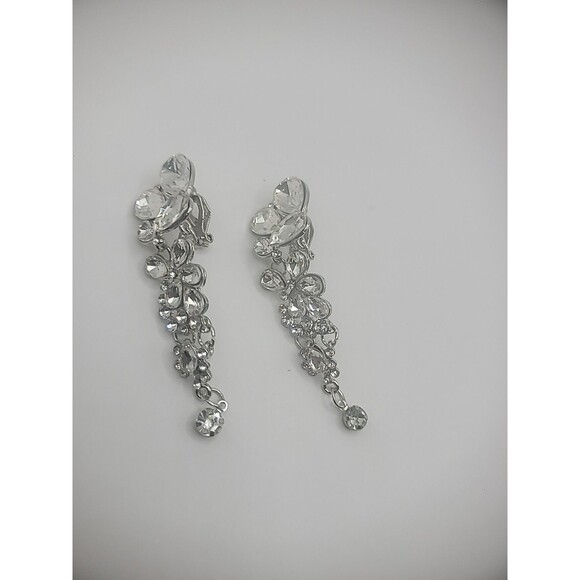 Vintage Chandelier Earrings Crystal Clip On Huggie Dangle Drop Jewelry Costume - Picture 9 of 11